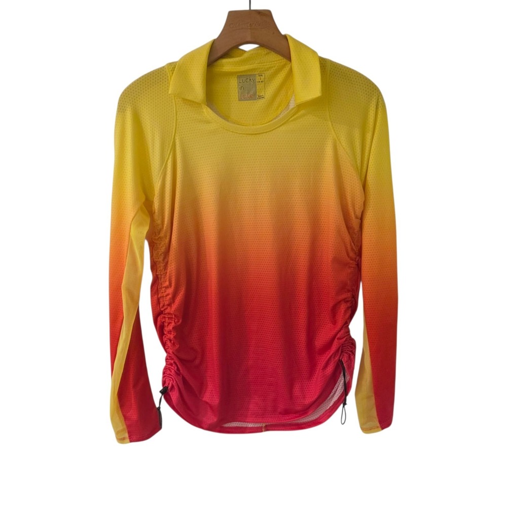 Lucky In Love Ombre Long Sleeve Shirt Tennis Mesh Vented Ruched Sides Small NEW